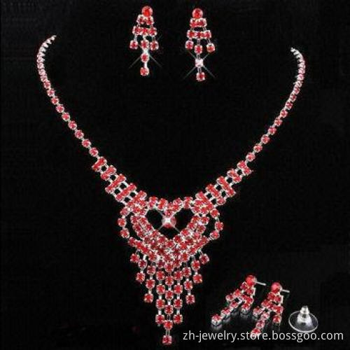 Silver Rhinestone Necklace Sets, The Necklace Can Match the Earrings and Necklace and Rings